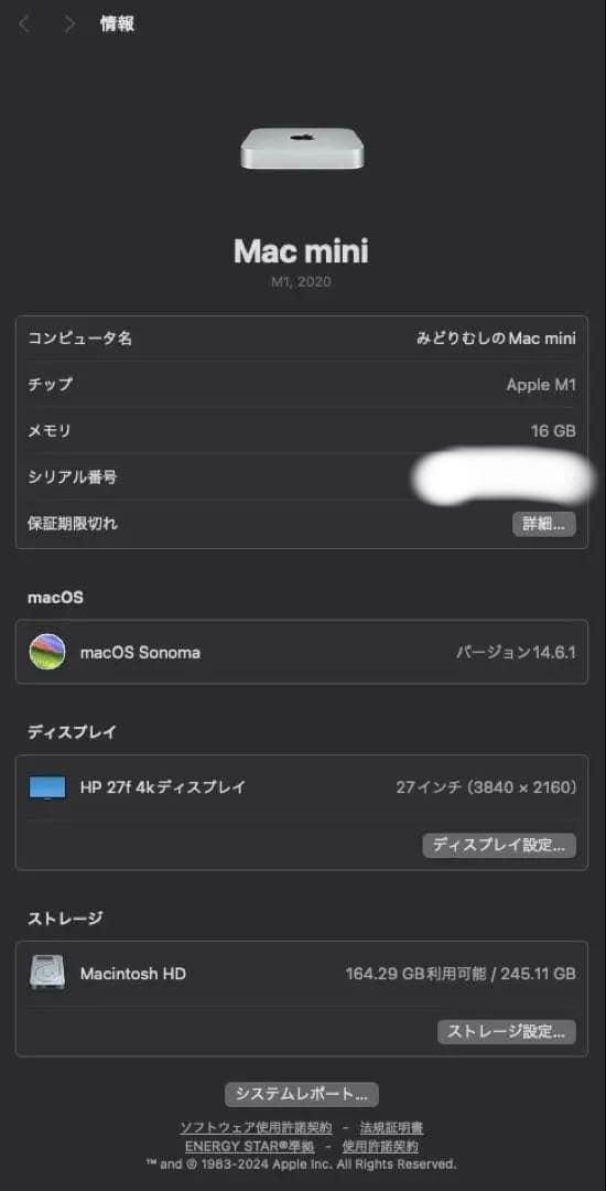 Macデスクトップ Apple Mac mini (M1, 2020) 16GB 256GB