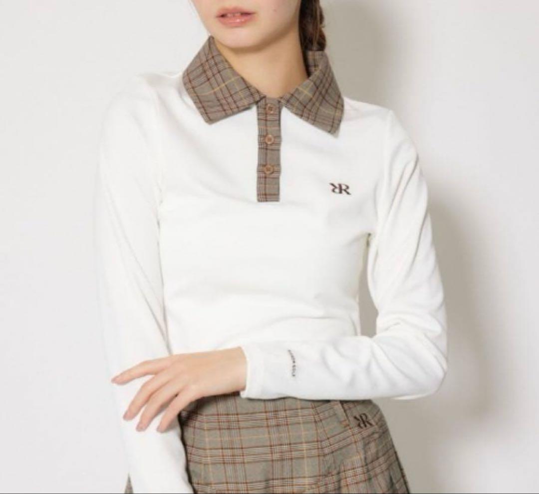 新発売！【RIENDA GOLF】襟付きコンパクトトップス 秋服 冬服　柄WHT