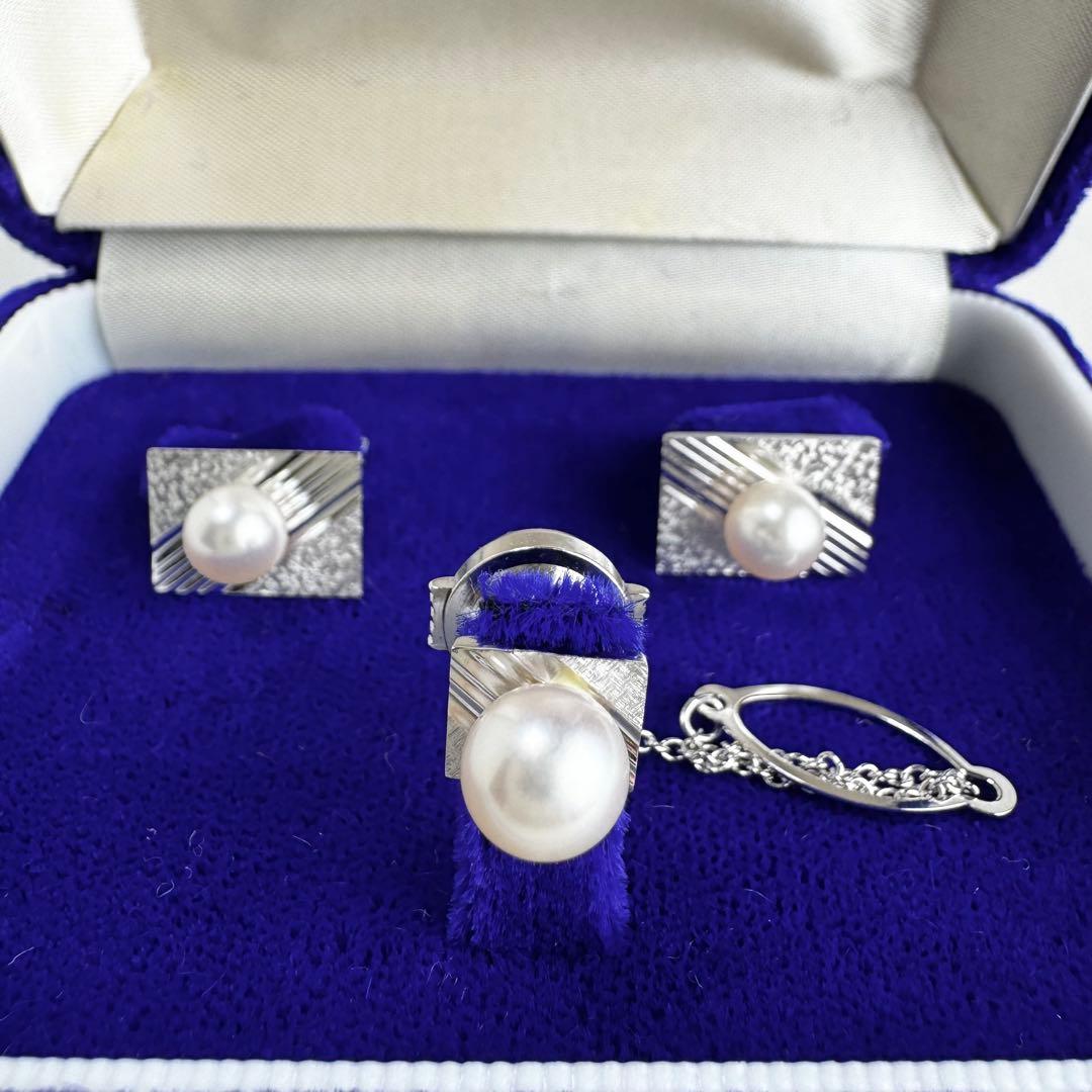 K14WG パール　カフス　タイピン　セット　パール8.0mm