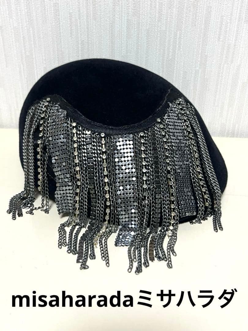 misaharada ミサハラダ ベレー帽 ラインストーンチェーン付き