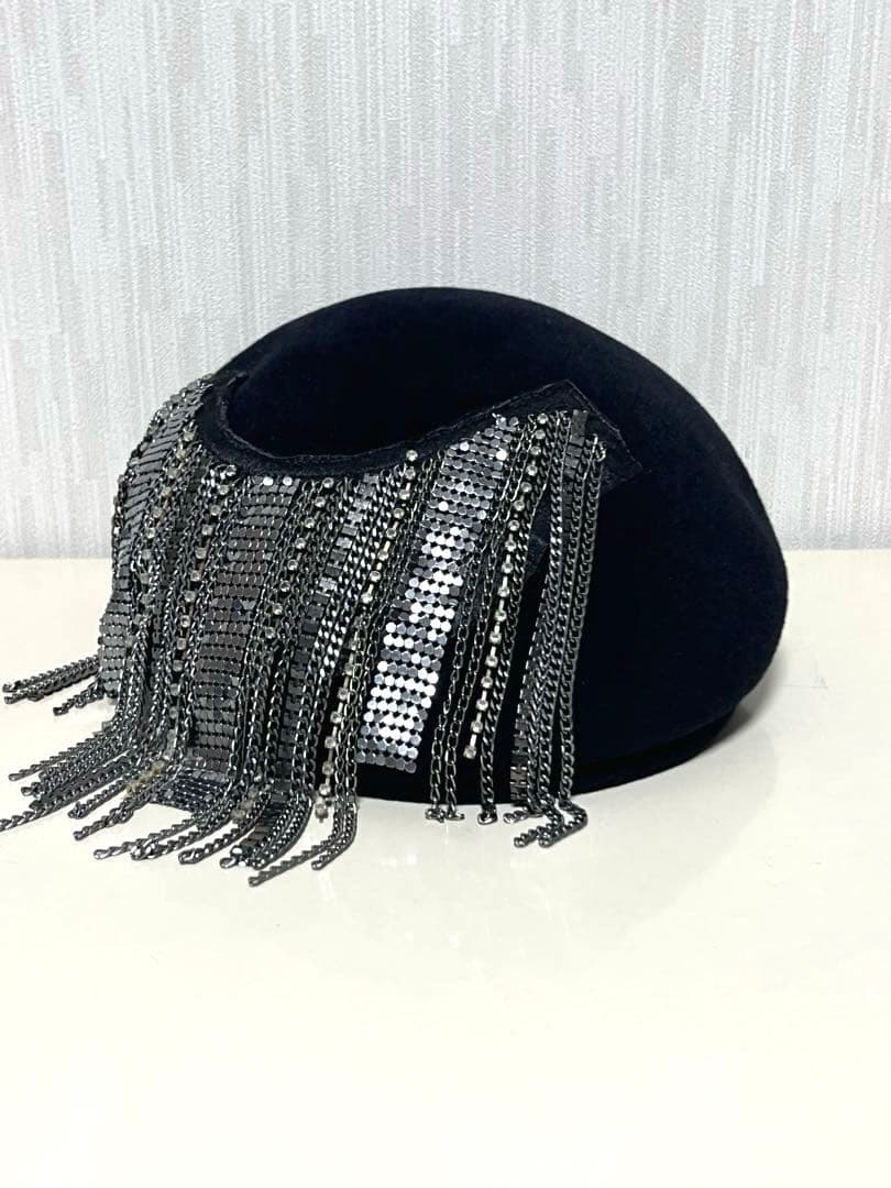 misaharada ミサハラダ ベレー帽 ラインストーンチェーン付き