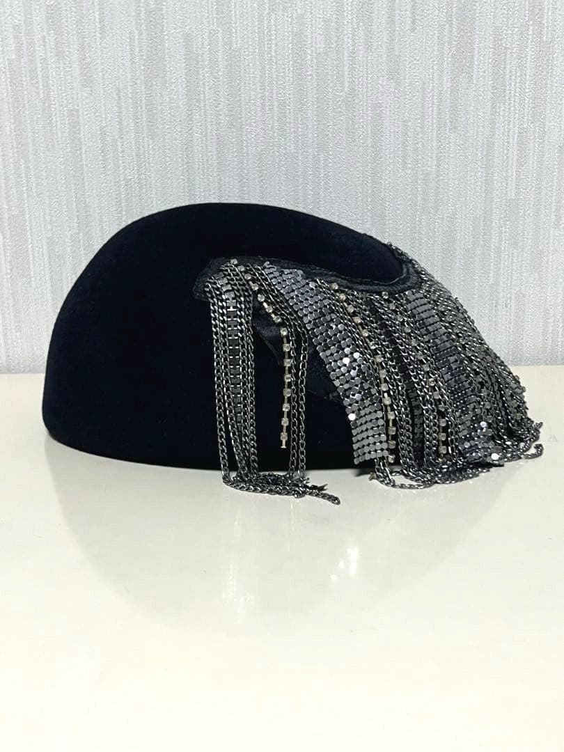 misaharada ミサハラダ ベレー帽 ラインストーンチェーン付き