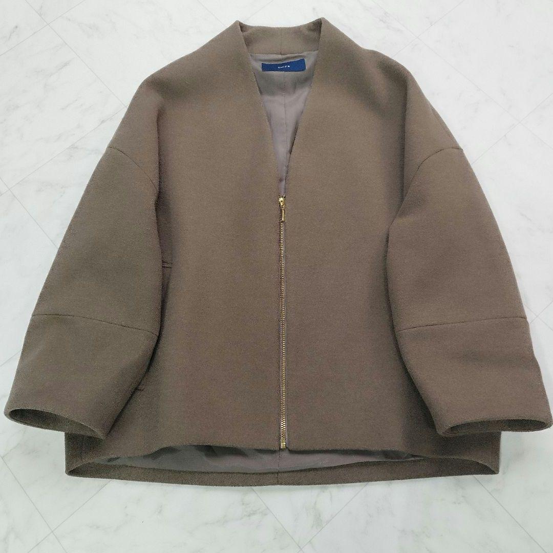 シップス　ウール混　ジップアップブルゾン　ブラウン 洗える