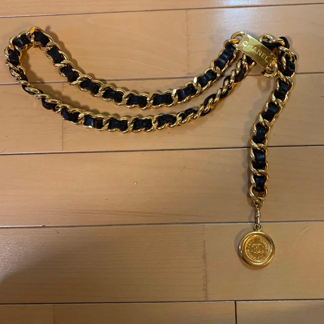 美品‼️シャネル チェーンベルト ゴールド/ブラック　定番‼️ラムスキン