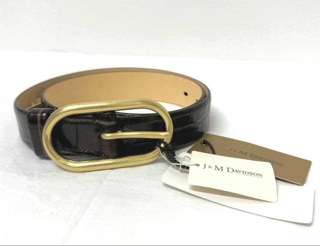 J.M. Davidson ブラウンクロコダイル型押レザー ベルト新品