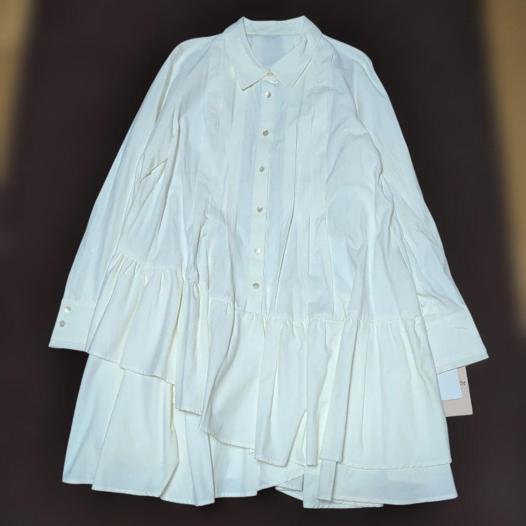 【新品】アプワイザーリッシェ★裾アシメティアードフレアシャツワンピース★S