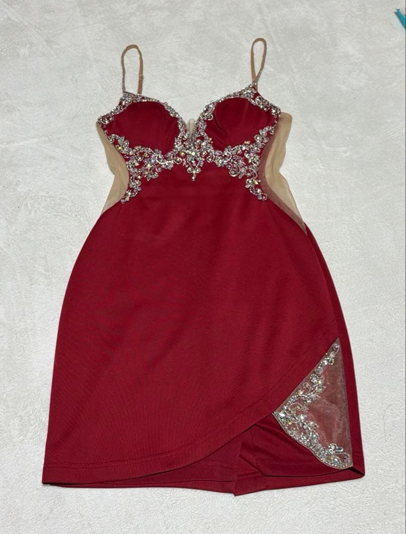 ビジュー付き ドレス レッド