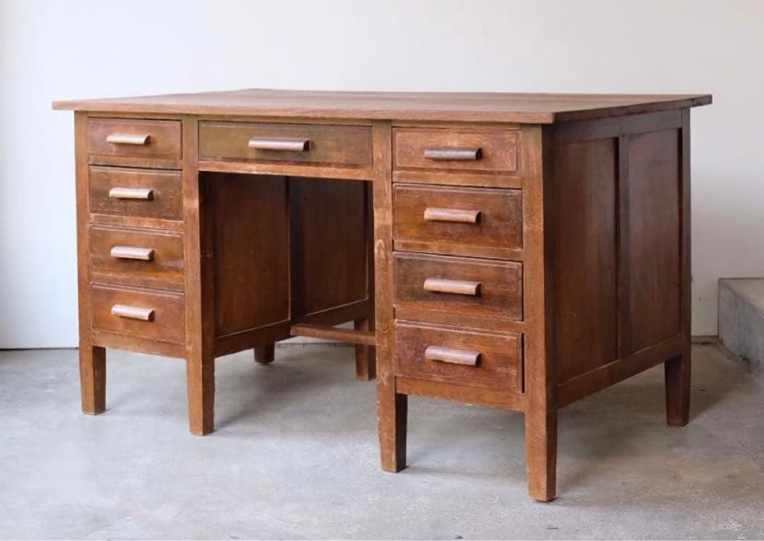 vincent 木製デスク 昭和レトロ 古道具 両袖机