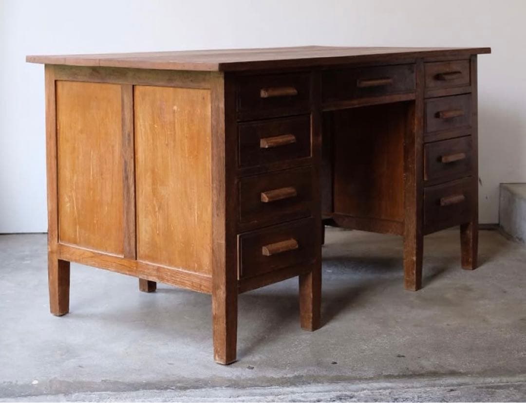 vincent 木製デスク 昭和レトロ 古道具 両袖机