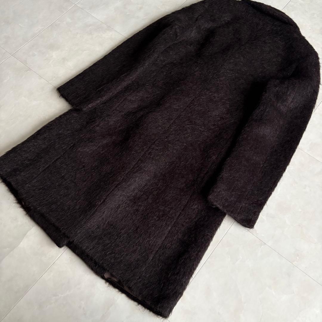 美品✨MaxMara アルパカ混シャギーロングコート 本革 イタリア製 44 茶