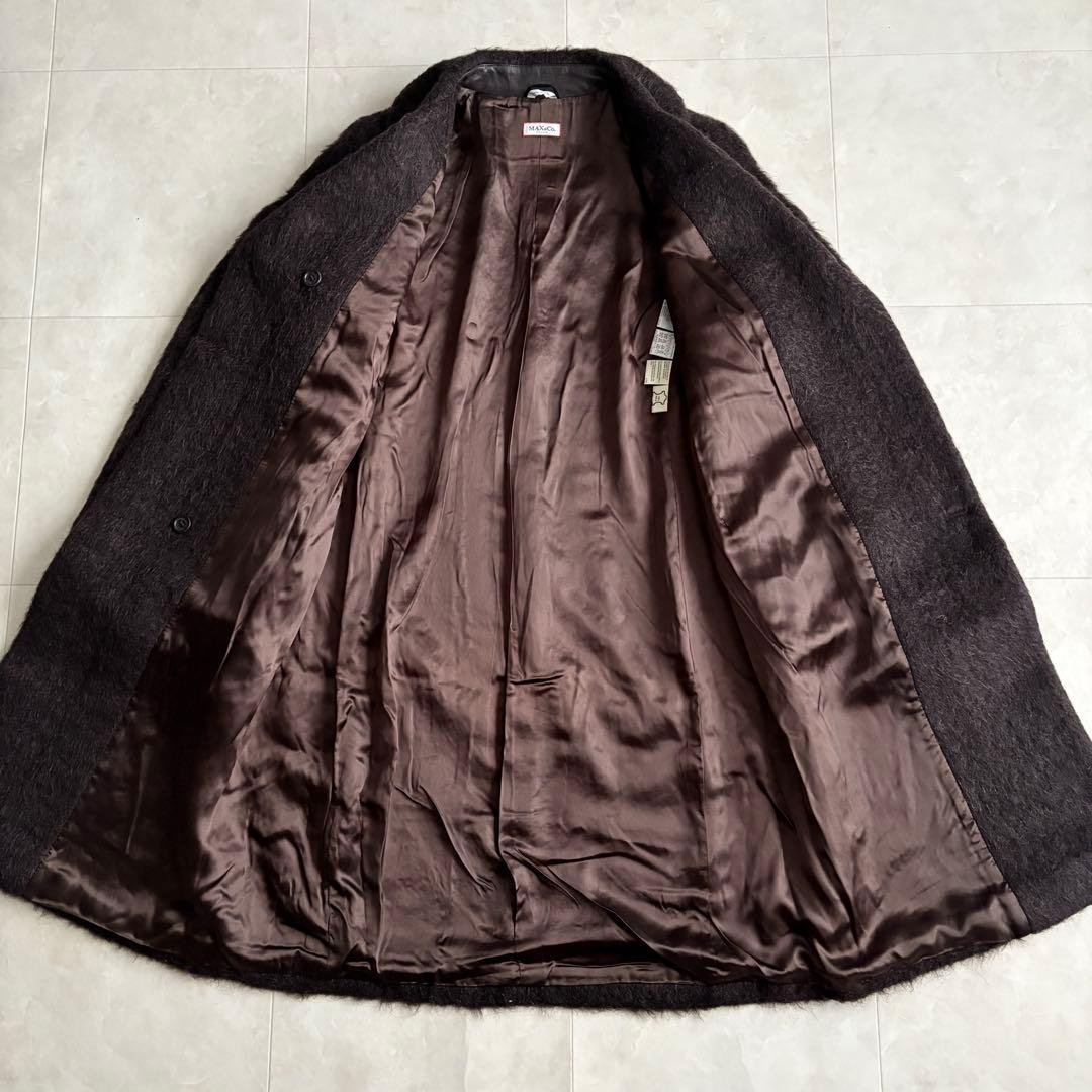 美品✨MaxMara アルパカ混シャギーロングコート 本革 イタリア製 44 茶