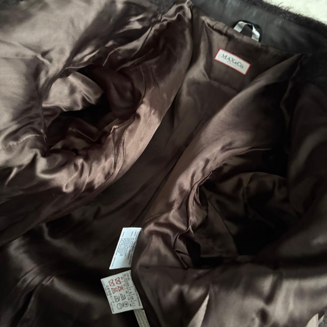 美品✨MaxMara アルパカ混シャギーロングコート 本革 イタリア製 44 茶