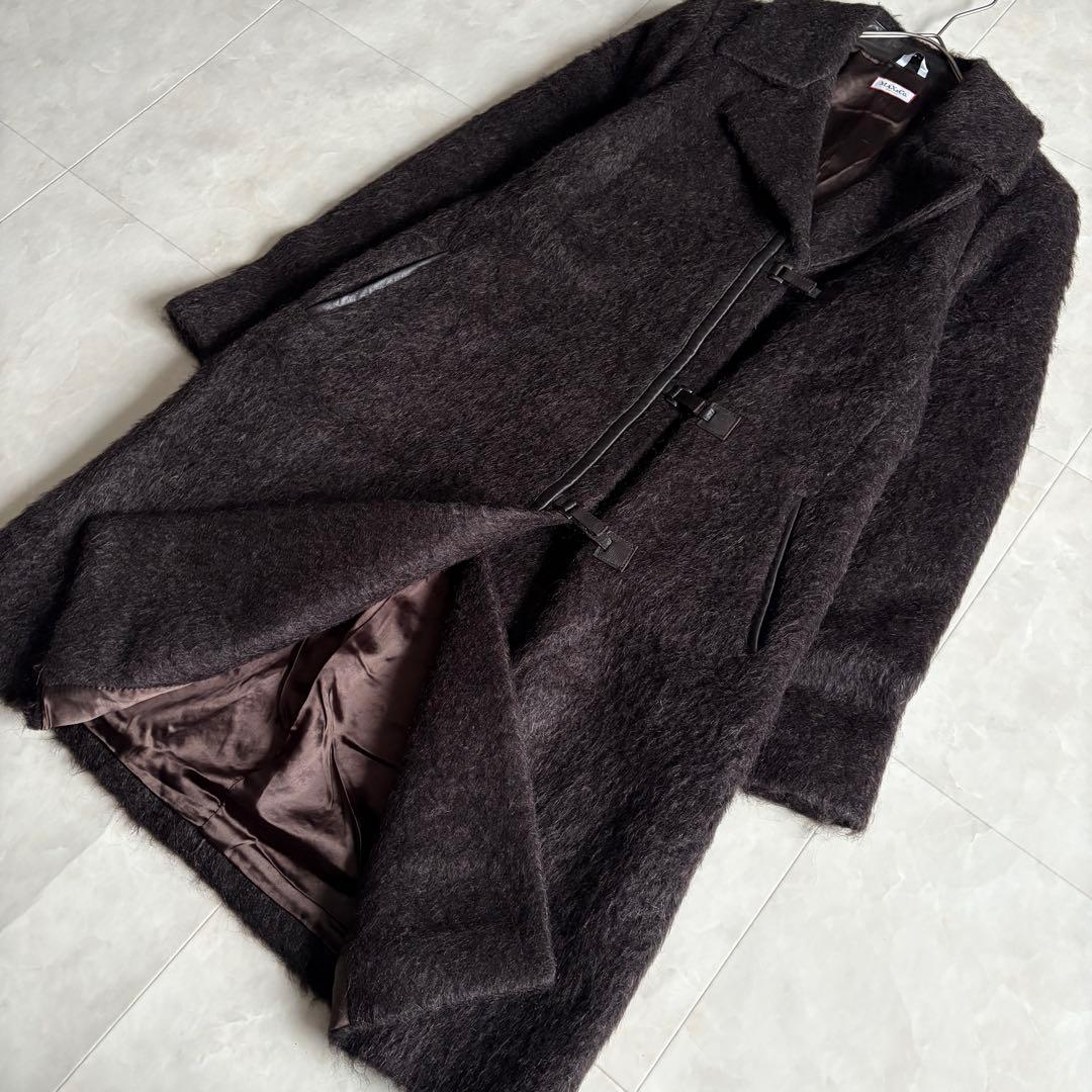 美品✨MaxMara アルパカ混シャギーロングコート 本革 イタリア製 44 茶