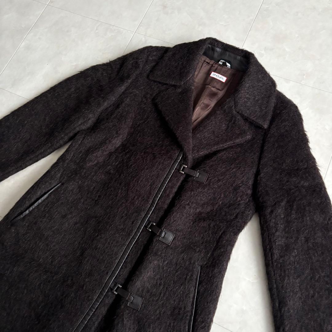 美品✨MaxMara アルパカ混シャギーロングコート 本革 イタリア製 44 茶