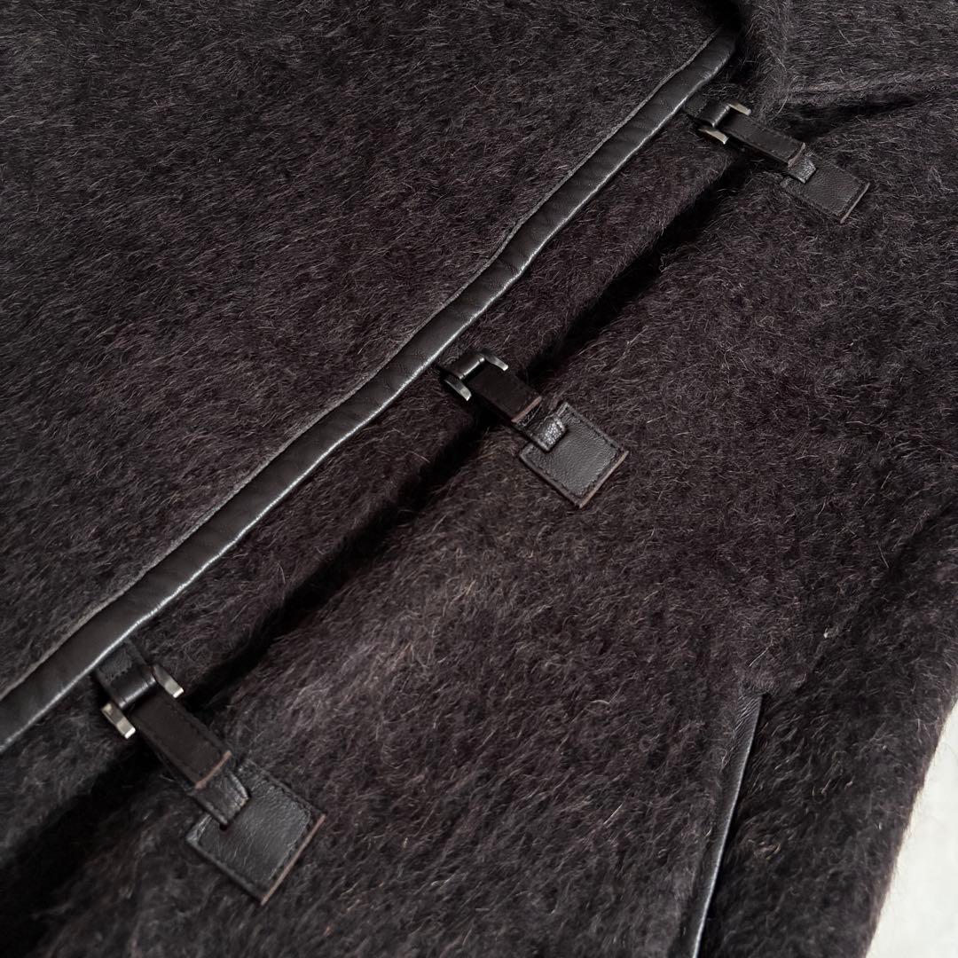 美品✨MaxMara アルパカ混シャギーロングコート 本革 イタリア製 44 茶