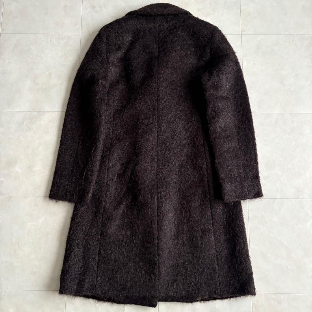 美品✨MaxMara アルパカ混シャギーロングコート 本革 イタリア製 44 茶