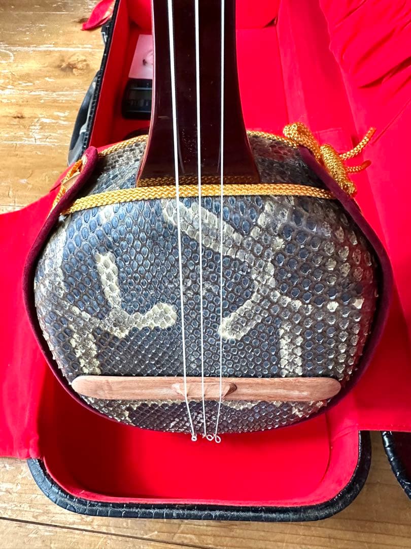 ヘビ皮製三線 本体とケース付き