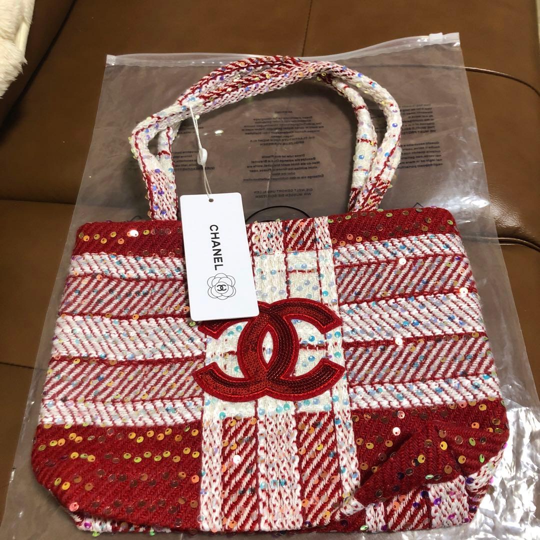 シャネル CHANEL バーガンディ スパンコール トートバッグ