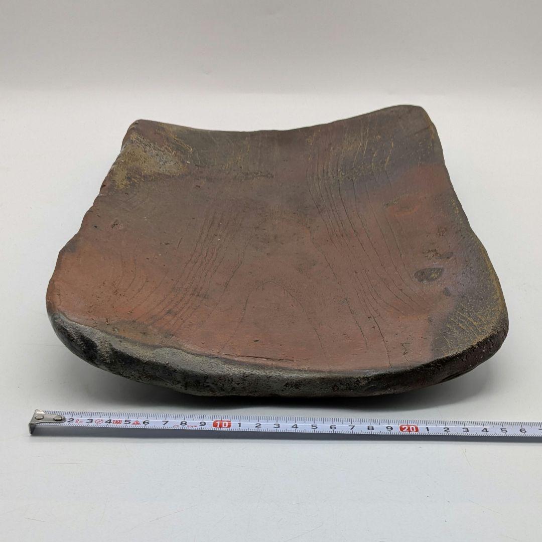 武用真 備前焼 木目四方皿 叩き皿 四方平鉢 食器 大皿 隅切角皿 盛り皿 和食