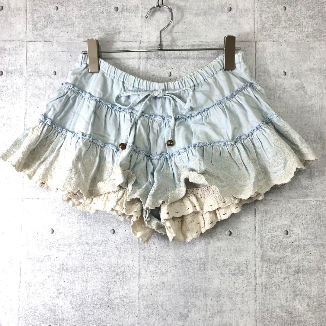 姫カジ 古着 オールド LIZ LISA クロシェフリル 刺繍 キュロット