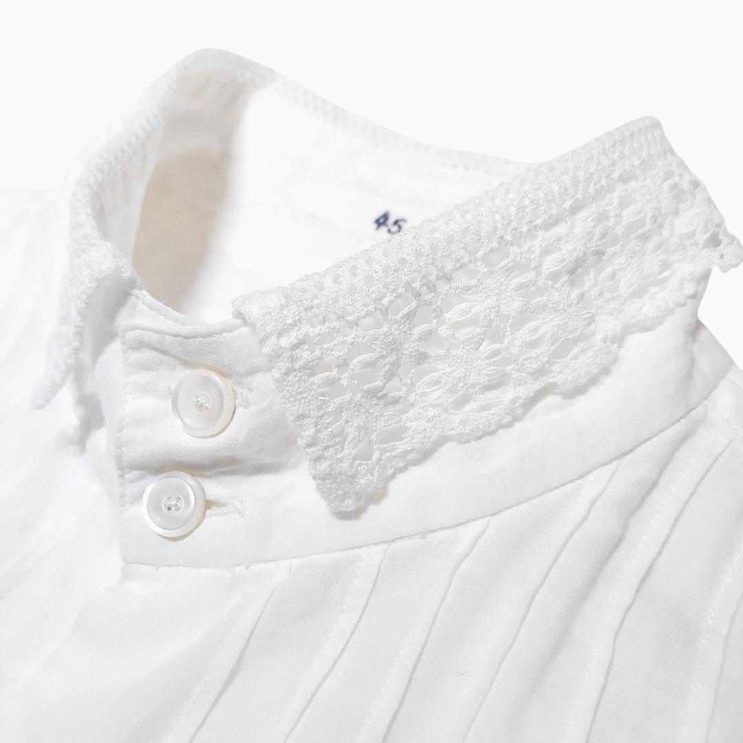 45R✨45rpm インドカディコットン 繊細なレース襟 ピンタック ブラウス