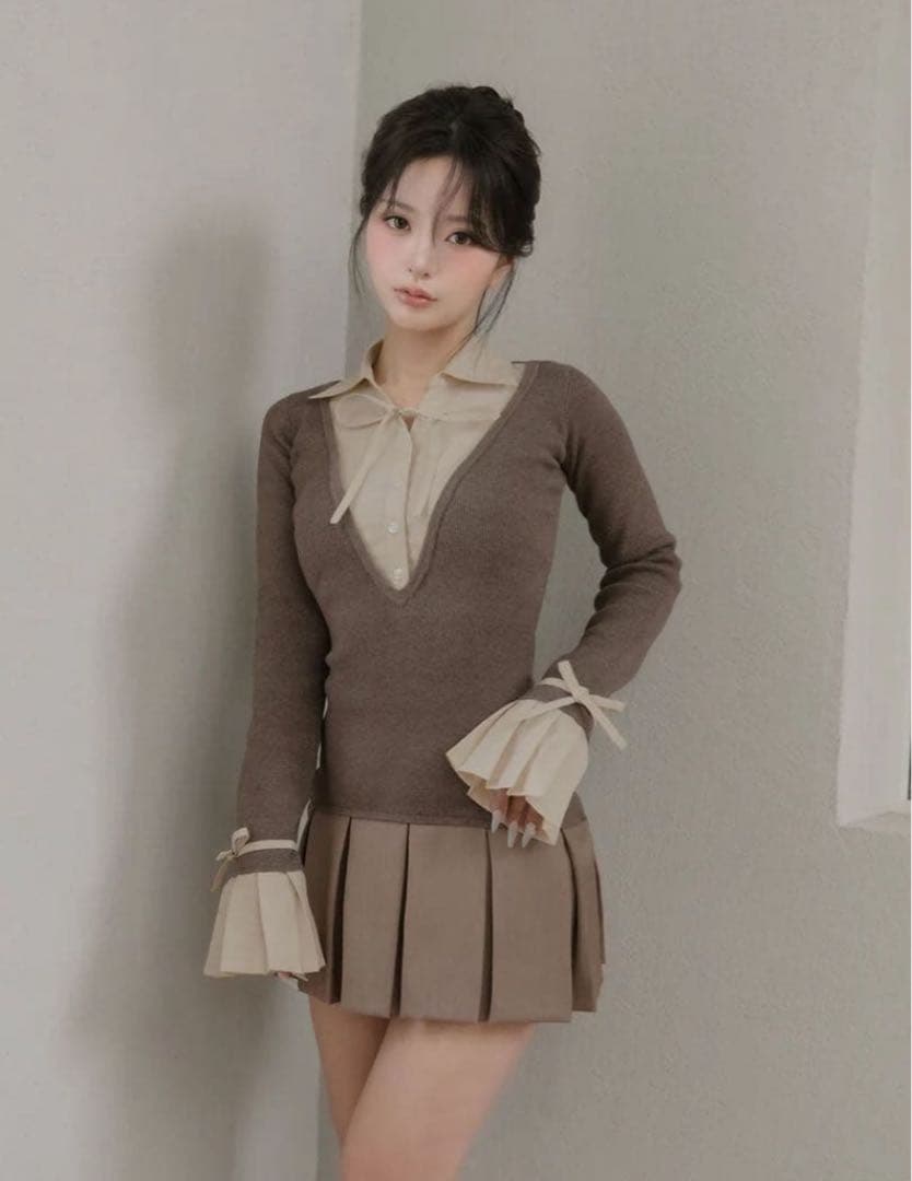 Daich ダーリッチ　シャツドッキングプリーツミニワンピース