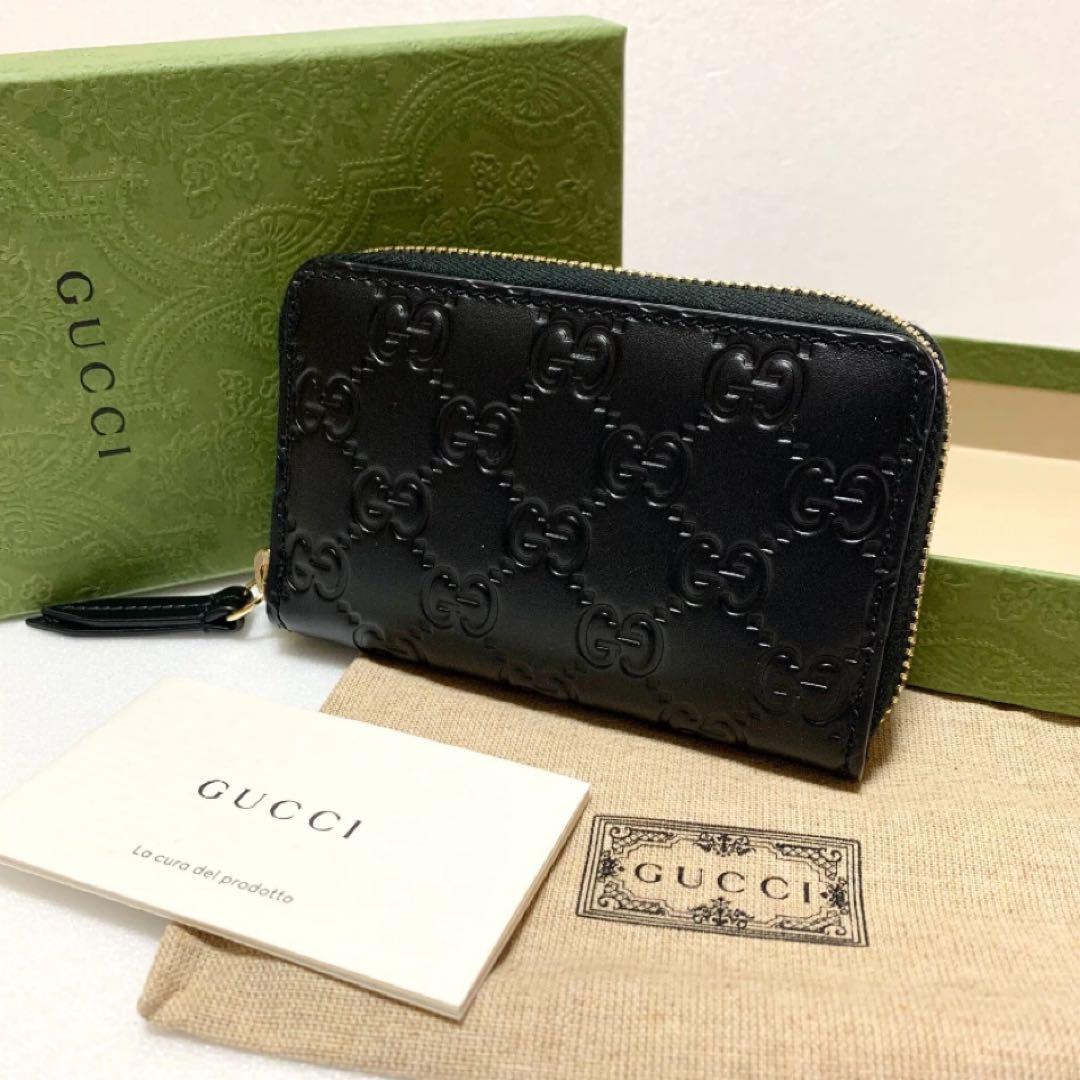 ✨未使用品✨グッチ ケース カードケース シマ レザー 黒 財布