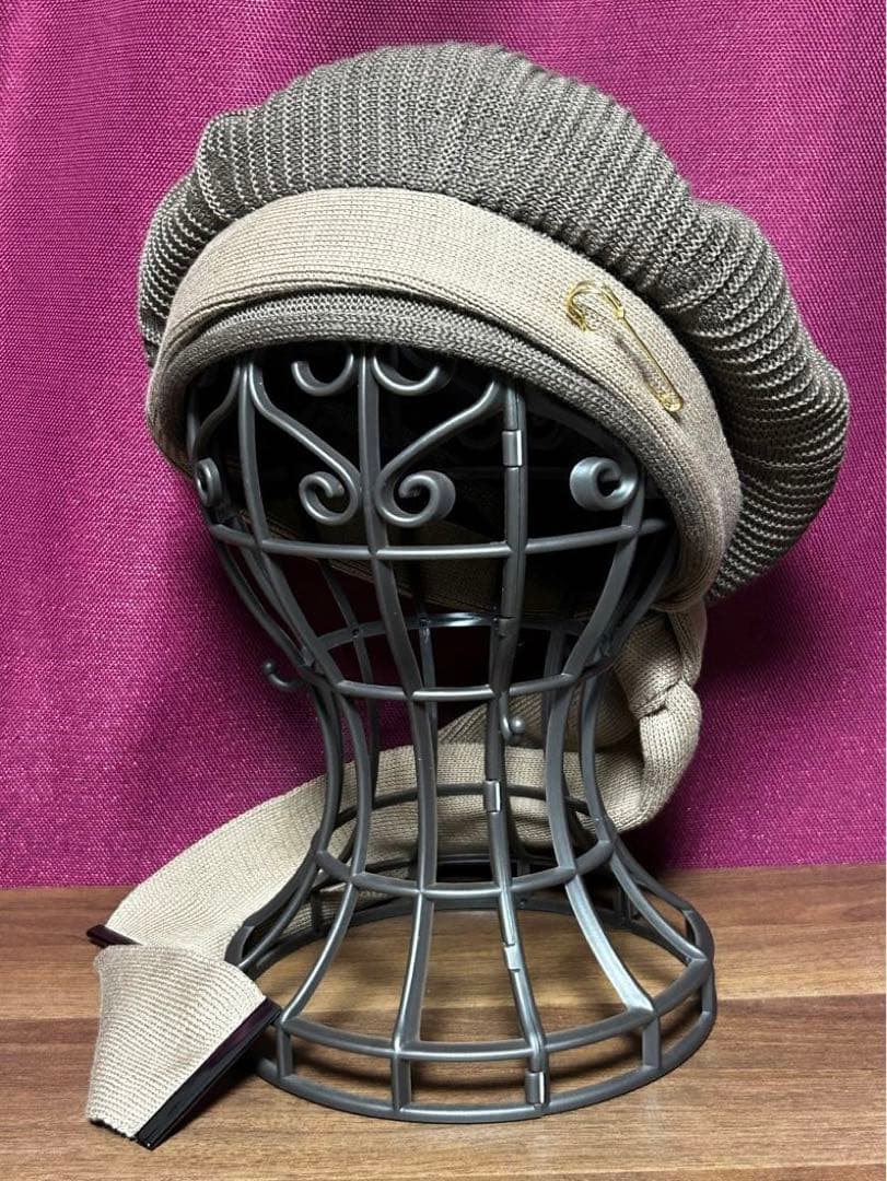 美品　CA4LA★リボン付きベレー帽「CF MONT」モカ