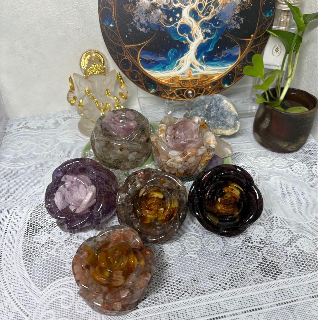 オルゴナイト バラ ・ディープローズクォーツ＆ ハーキマーダイアモンド