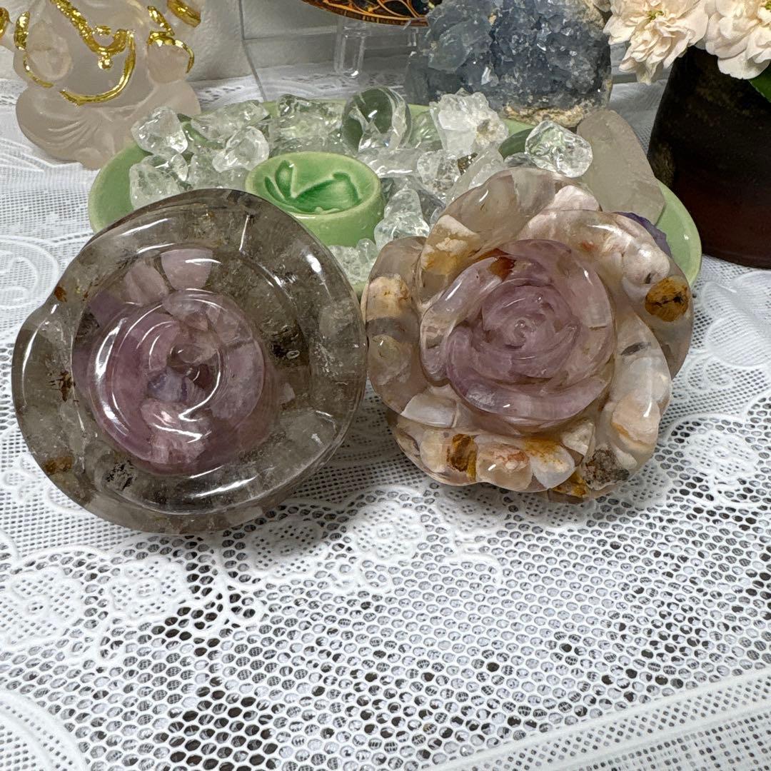 オルゴナイト バラ ・ディープローズクォーツ＆ ハーキマーダイアモンド