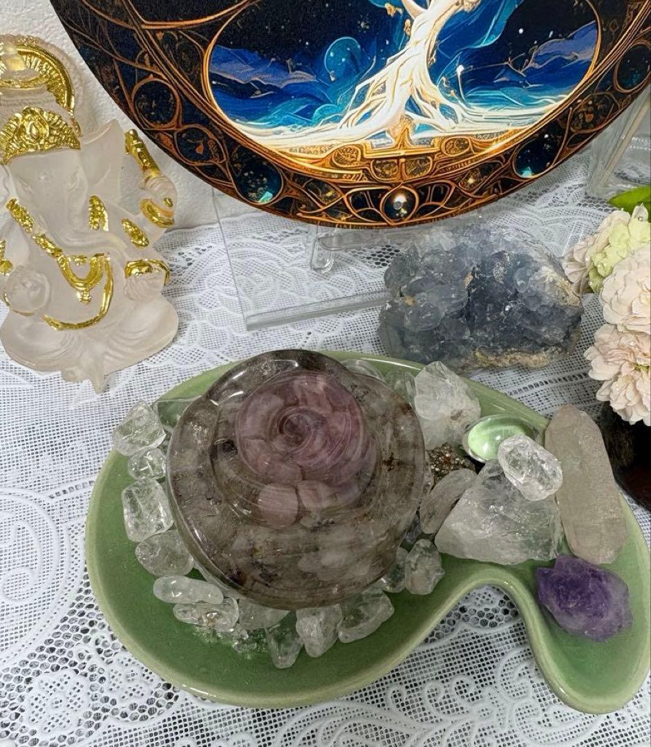 オルゴナイト バラ ・ディープローズクォーツ＆ ハーキマーダイアモンド