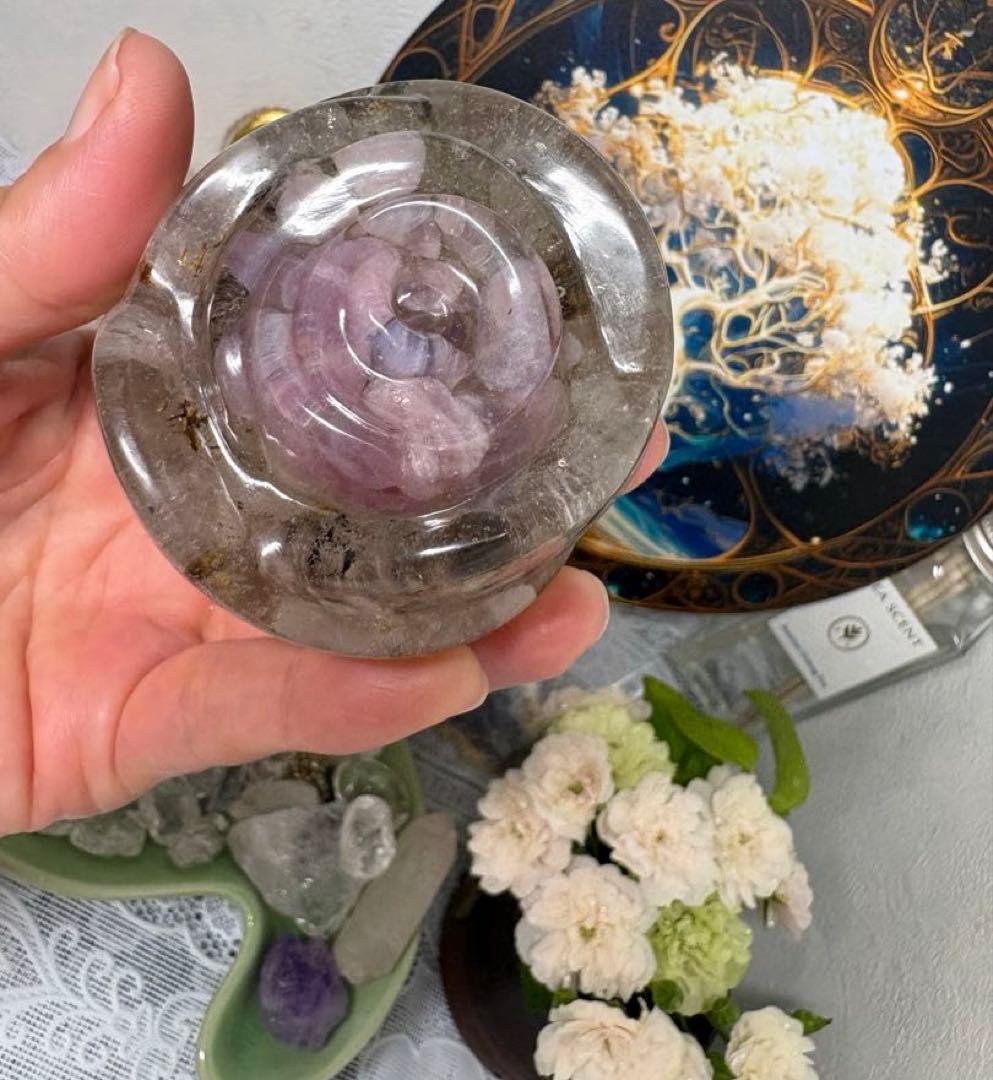 オルゴナイト バラ ・ディープローズクォーツ＆ ハーキマーダイアモンド