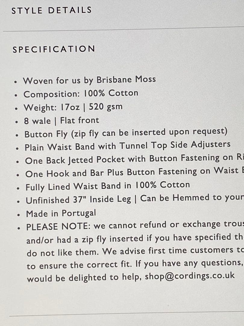 Cordings コーデュロイ トラウザーズ 32