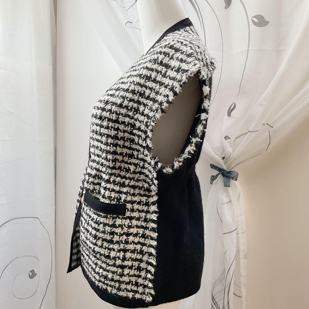 美品 トゥモローランド ツィード フレンチスリーブジレ ブラック S