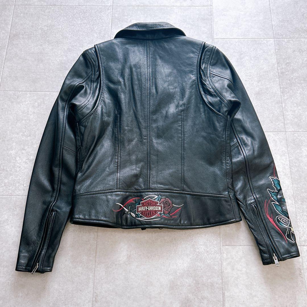【極美品✨】ハーレーダビッドソン ライダースジャケット 革ジャン バラ刺繍 黒