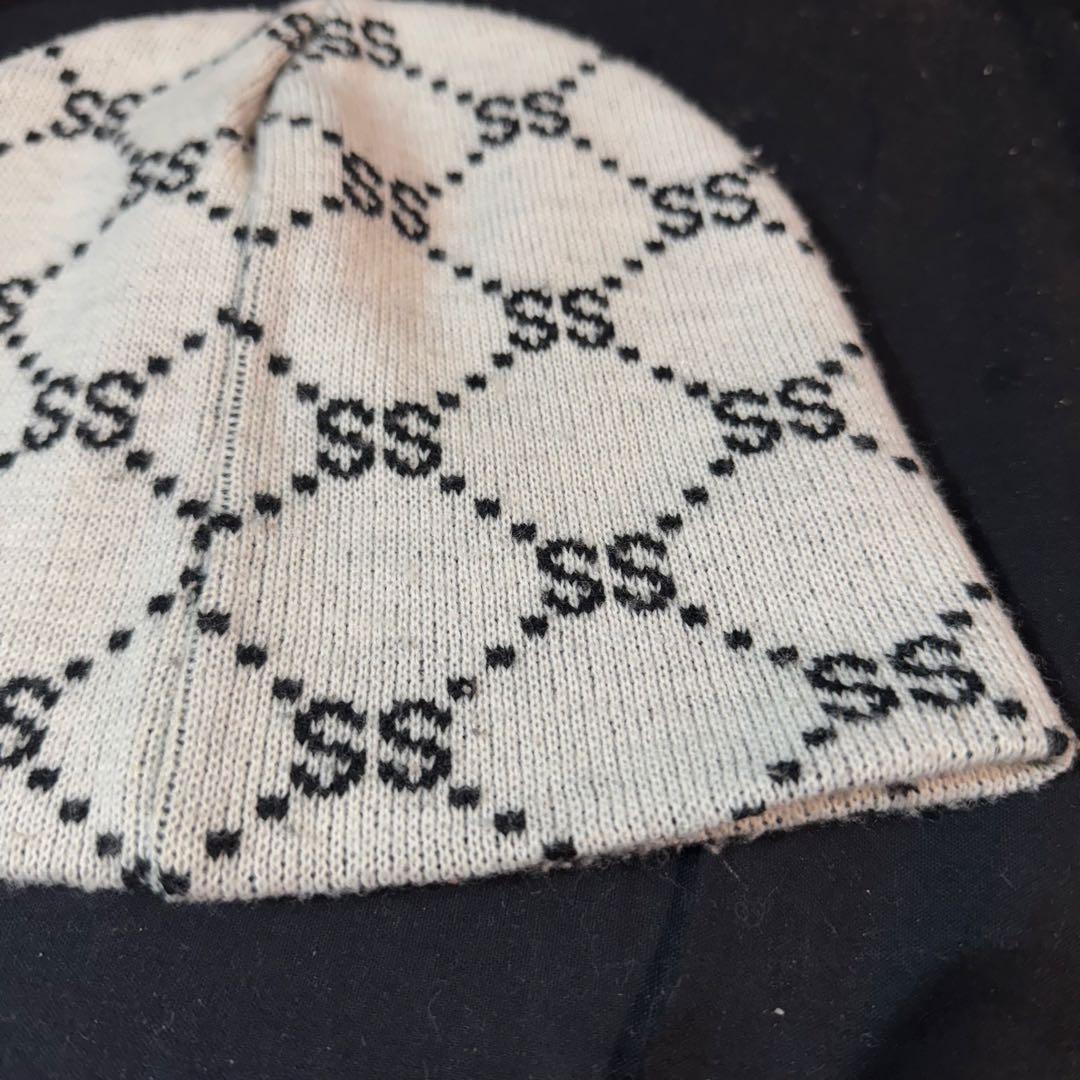 90s OLD STUSSY モノグラム SS ビーニー ホワイト ブラック