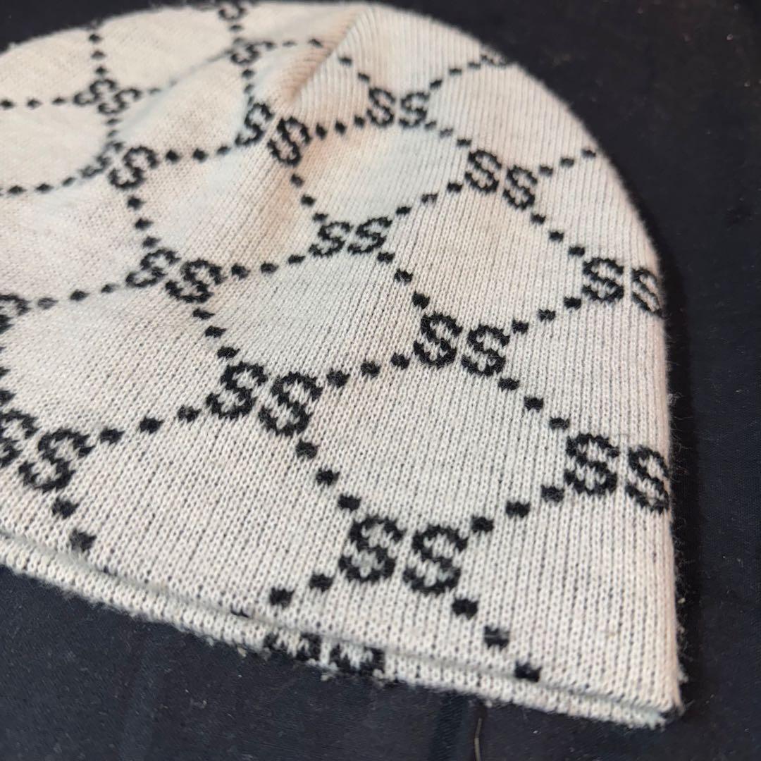90s OLD STUSSY モノグラム SS ビーニー ホワイト ブラック