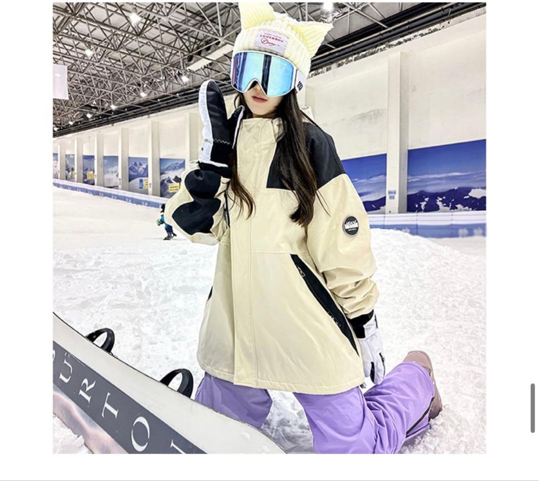 お値下げ中‼︎スキースノーボードウェア 上下セット女性用 Lサイズ アイボリー/紫