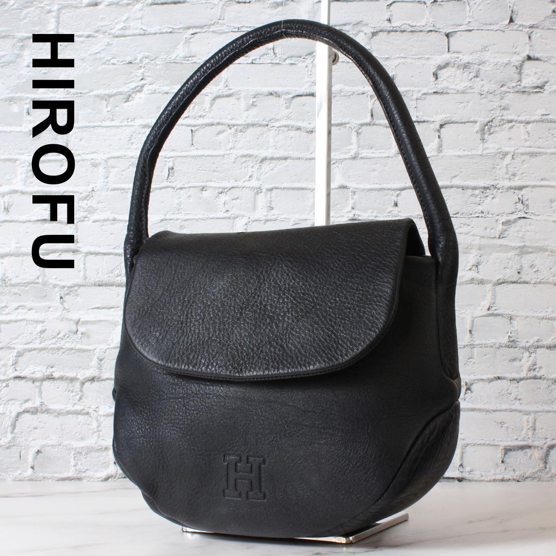 ヒロフ ハンドバッグ フォーマルバッグ ワンハンドル レザー シボ革 ブラック系