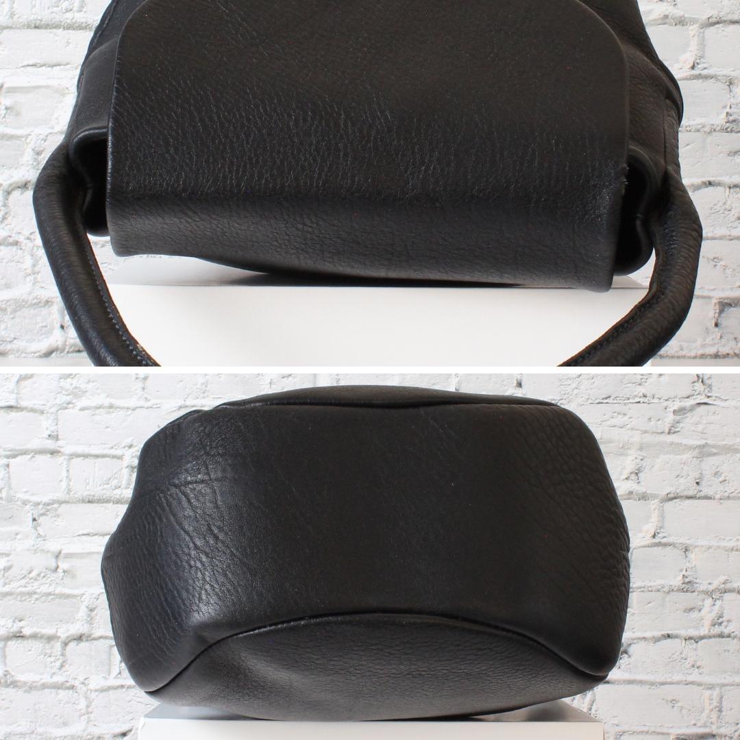 ヒロフ ハンドバッグ フォーマルバッグ ワンハンドル レザー シボ革 ブラック系