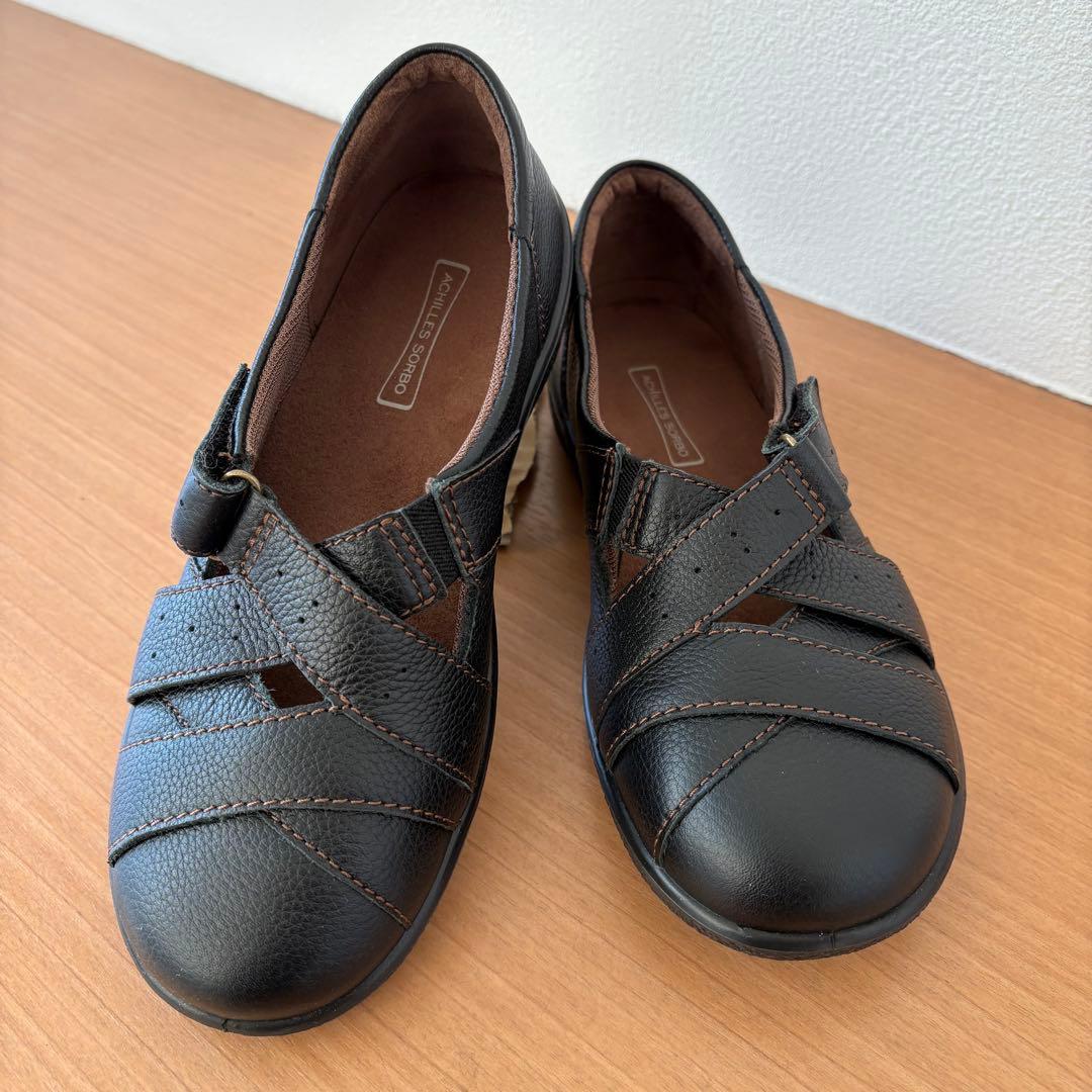 美品アキレスソルボ レザーストラップ コンフォートシューズ黒　ブラック　本革