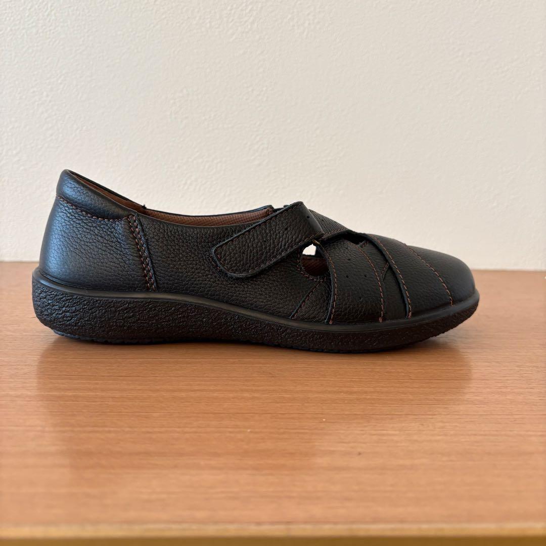 美品アキレスソルボ レザーストラップ コンフォートシューズ黒　ブラック　本革