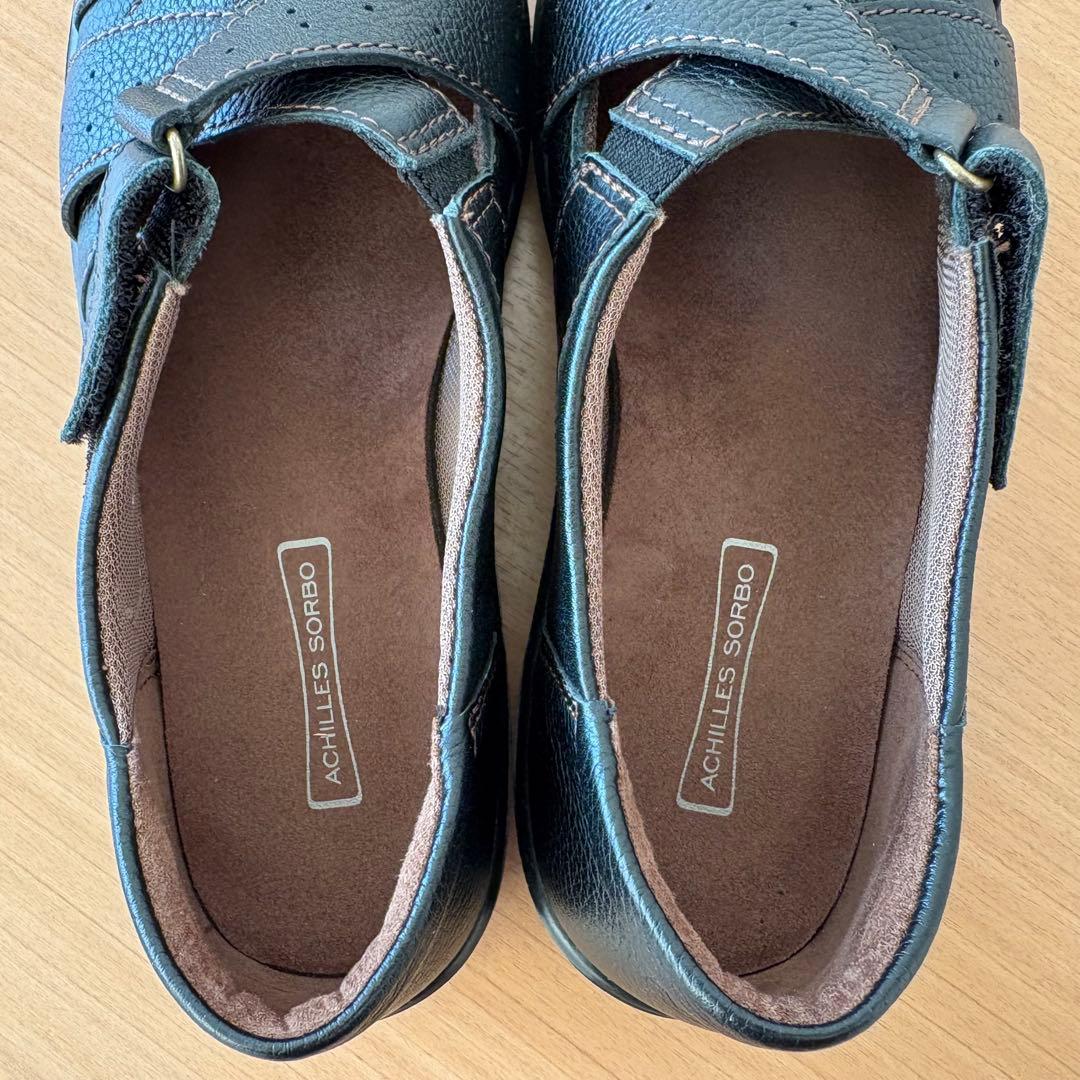 美品アキレスソルボ レザーストラップ コンフォートシューズ黒　ブラック　本革