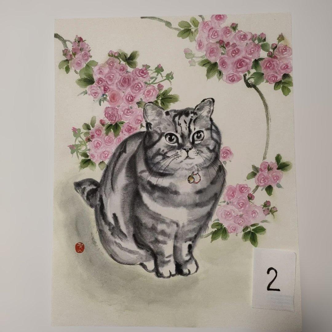 【ポッサム 】　猫ちゃんの似顔絵　水墨画・墨彩　Ｆ６