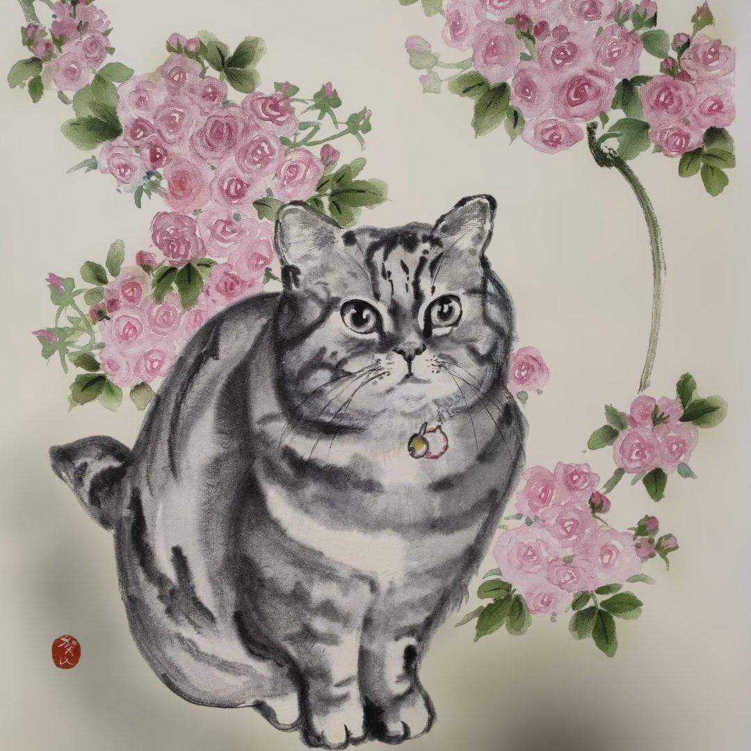 【ポッサム 】　猫ちゃんの似顔絵　水墨画・墨彩　Ｆ６