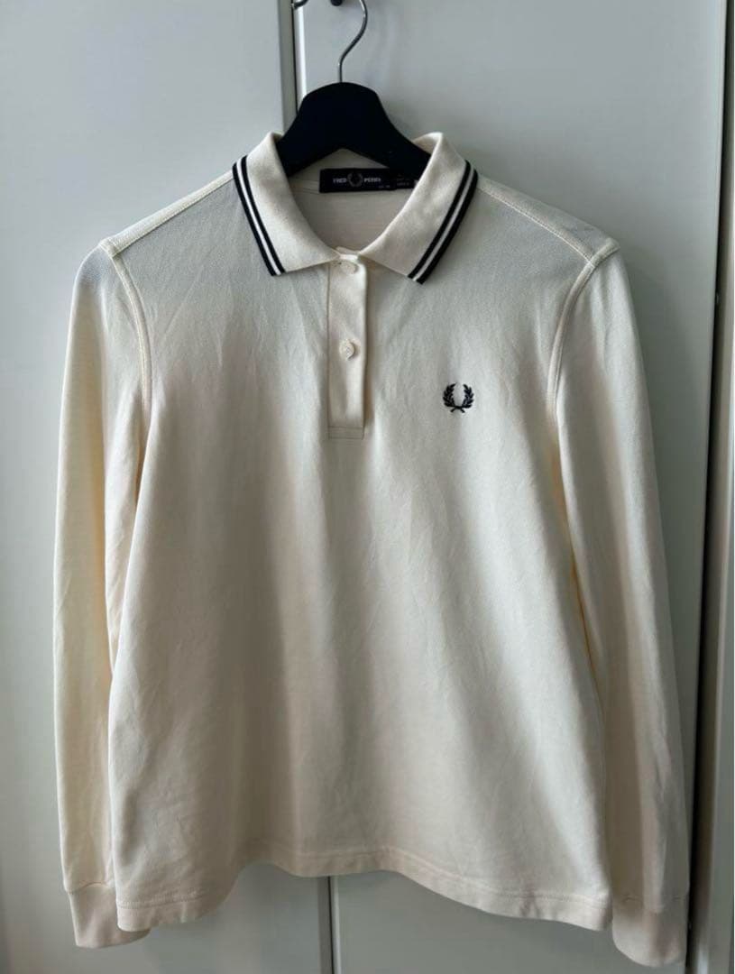 美品　FRED PERRY 長袖ポロシャツ アイボリー UK 12