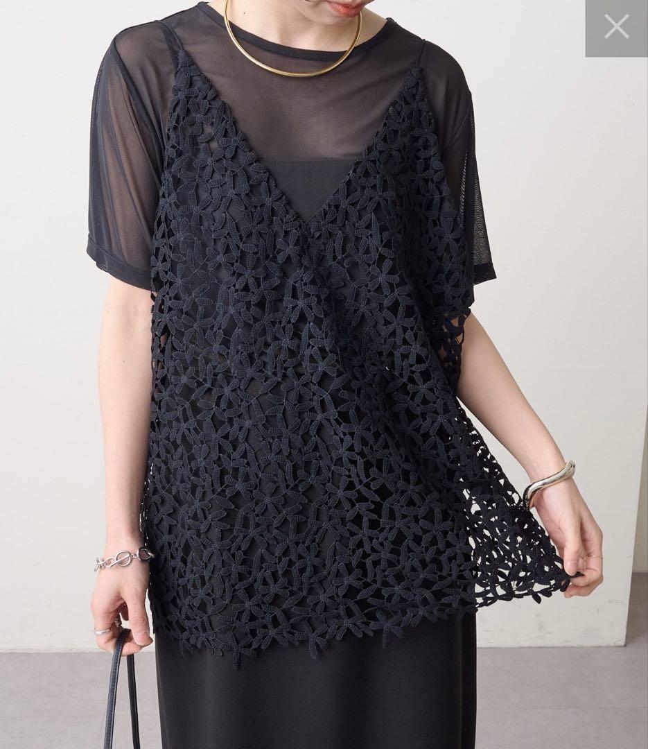 Omekashi レースオーバーキャミソール　ブラック