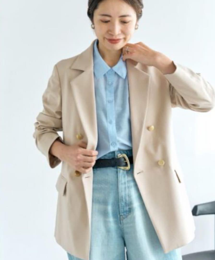 miii【 IENA】 T/Rツイル ダブルブレストジャケット ベージュ