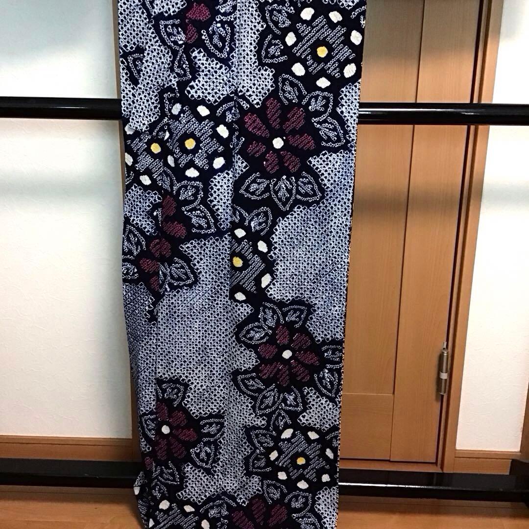 しつけ付☆未使用☆本場有松絞り☆誂え浴衣☆藍色☆身丈164☆裄丈66☆匿名発送