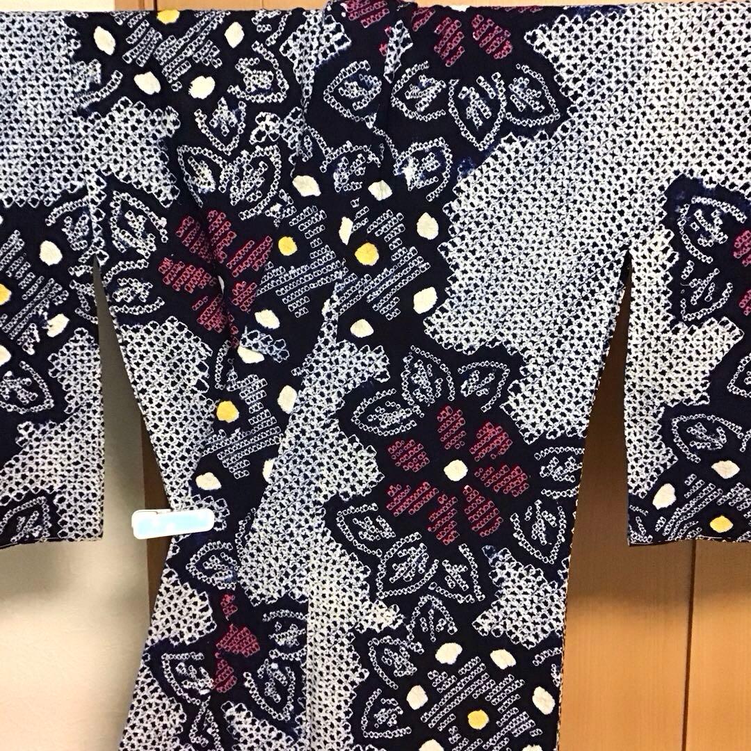 しつけ付☆未使用☆本場有松絞り☆誂え浴衣☆藍色☆身丈164☆裄丈66☆匿名発送